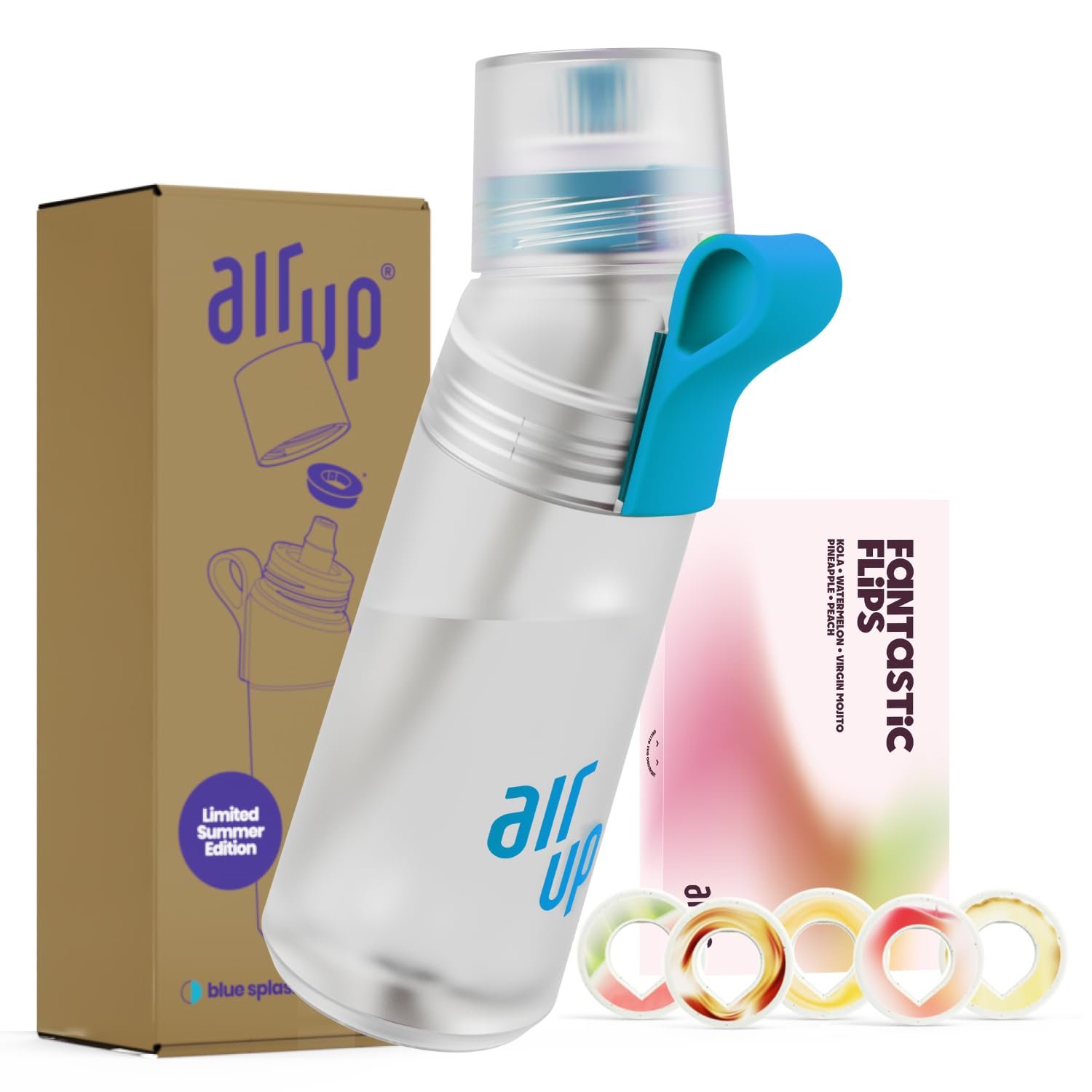 AIR UP water bottle Twist Pro original starter set with pods in 5 flavours I 600ml drinking bottle with sugar-free flavouring I dishwasher-safe, BPA-free I in Blue Splash
