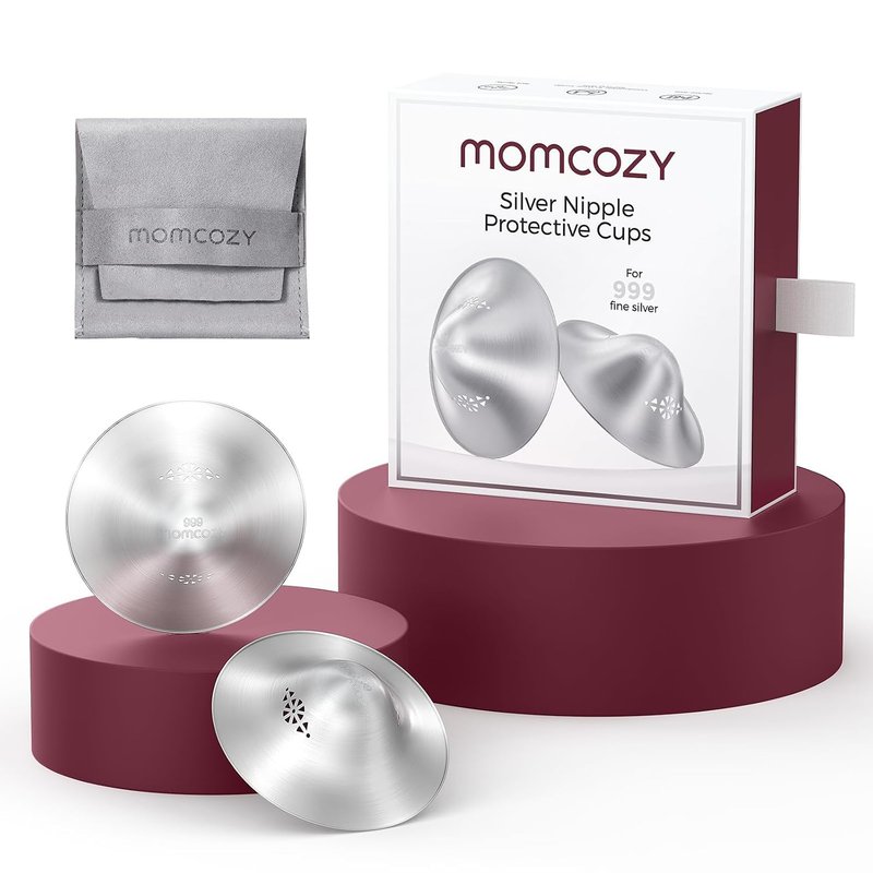 Momcozy 999 Silver Nursing Cups Original Perforated Breathable Design, Nipple Cover for Breastfeeding Essential, Metal Nipple Shields for Nursing Newborn, Regular Size (45 mm)