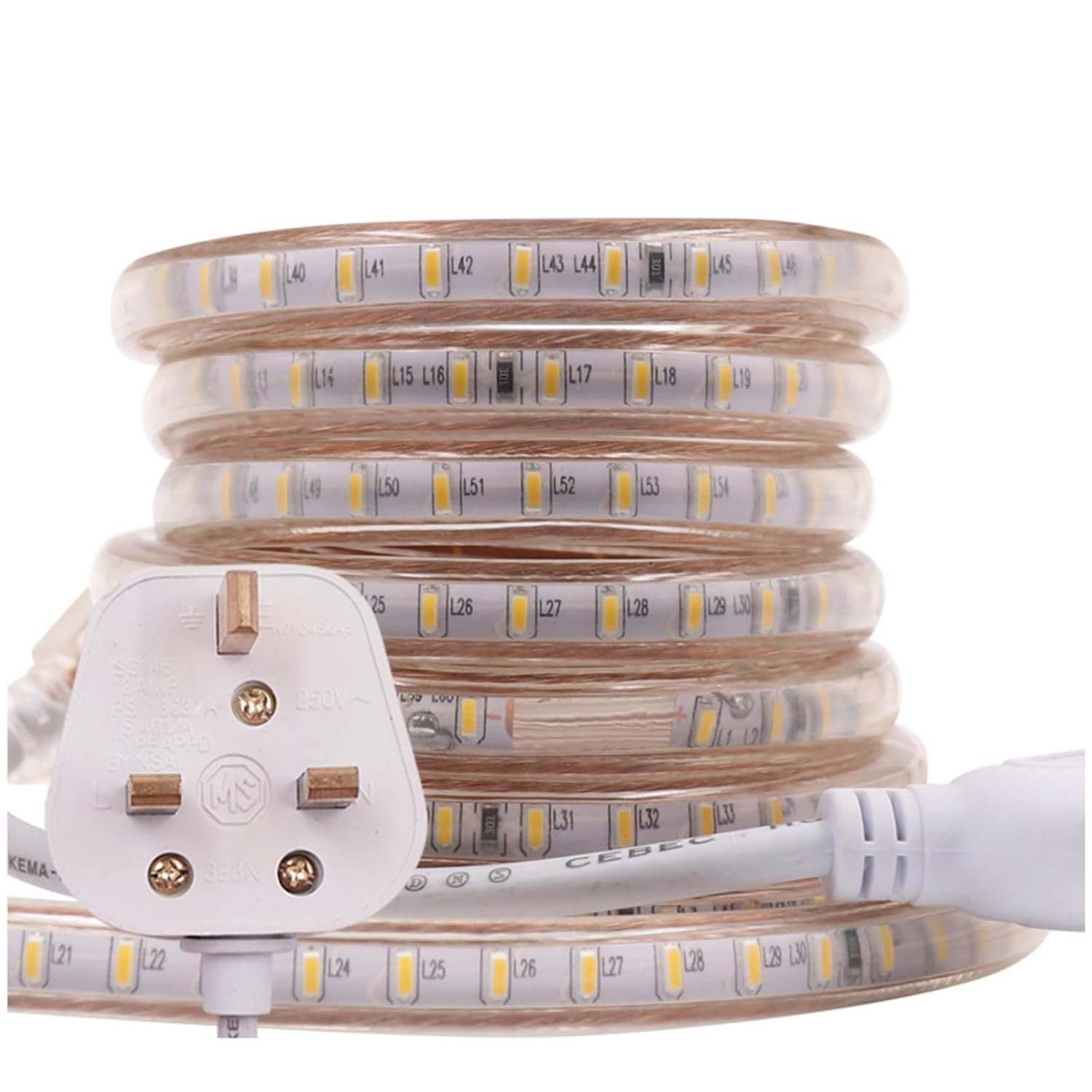 GQL 25m LED Strip AC 220V 240V IP65 Waterproof 3014 SMD 120LEDs/m Commercial Rope Light, Warm White Ribbon for Home Kitchen Cabinets Ceiling Garden Decoration UK Plug