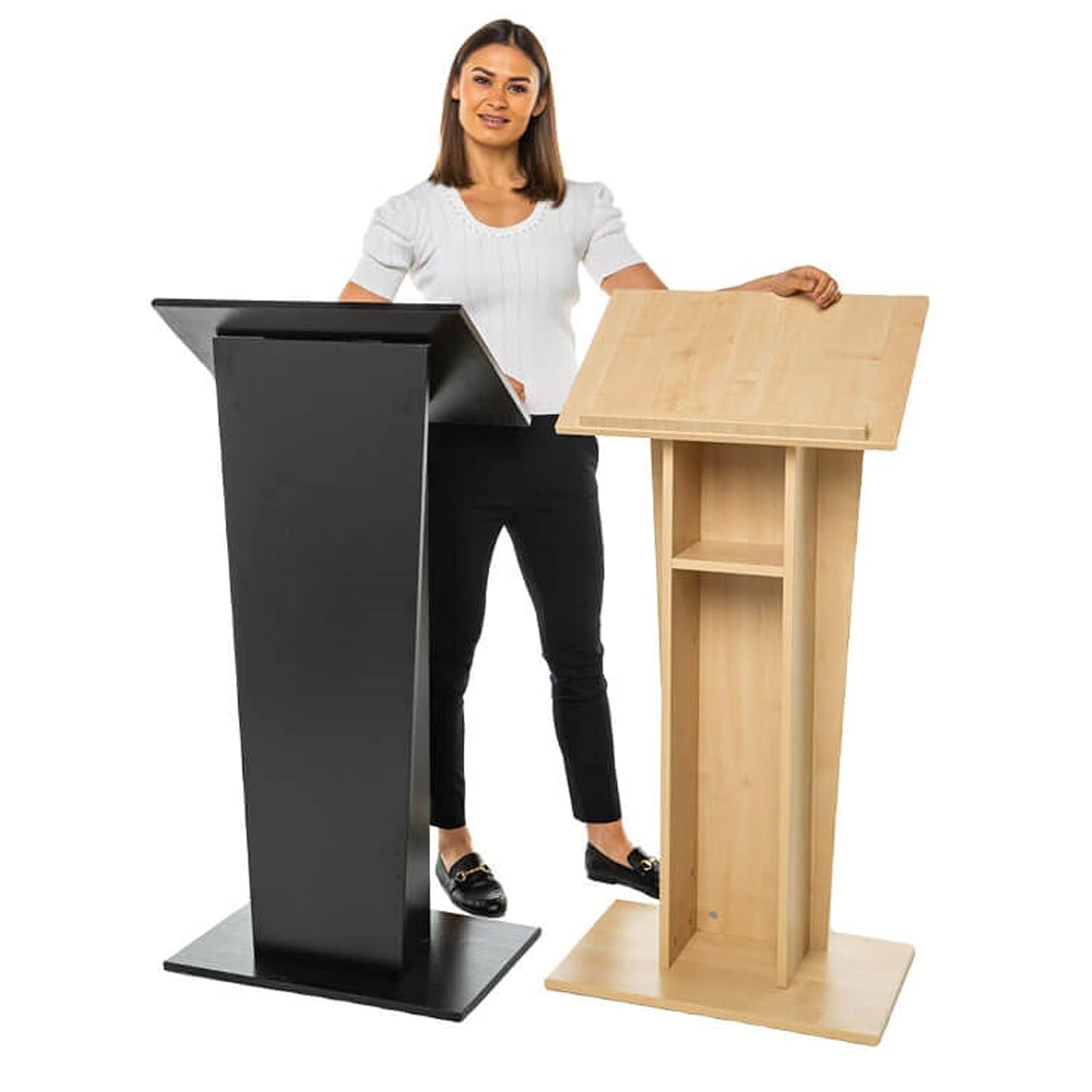 Wonderwall Pedestal Wooden Lectern, Maple, Podium Stand with a Shelf, Ready Assembled, 3 colours to choose from - Ideal for Speech Presentation, Hospitality, Reception