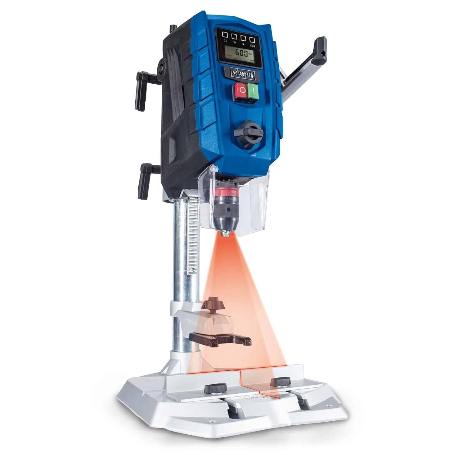 Scheppach DP60 Bench Pillar Drill | 710W | 2-Speed Gearbox Digital Speed Display | Laser & LED Light | 13mm Chuck | Quick Clamp