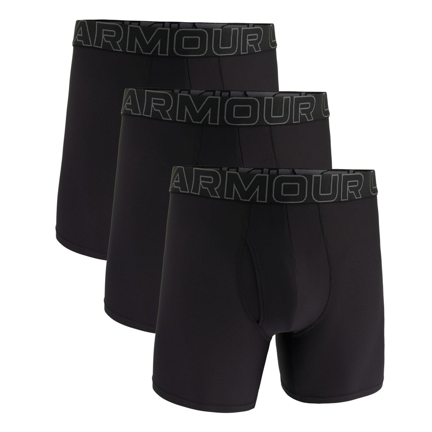 Under Armour Men's 3-Pack Performance Tech Mesh Boxer Brief, 6" Inseam – Breathable, Moisture Wicking, Soft Touch, All-Day Comfort, Black, L