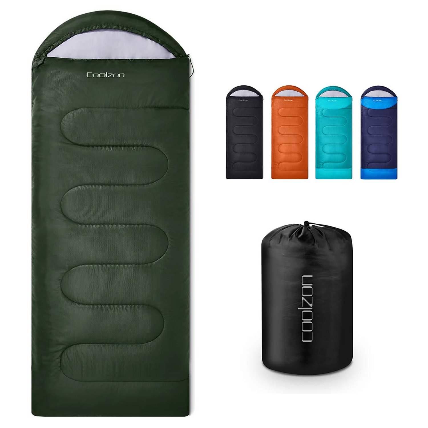 Coolzon Outdoor Sleeping Bag for Camping, for 3-4 Seasons, Adult Blanket, Small Packed Size, Ultralight Carry Bag, Soft, Thick and Warm, for Outdoor Camping, Travel, Hiking, Green