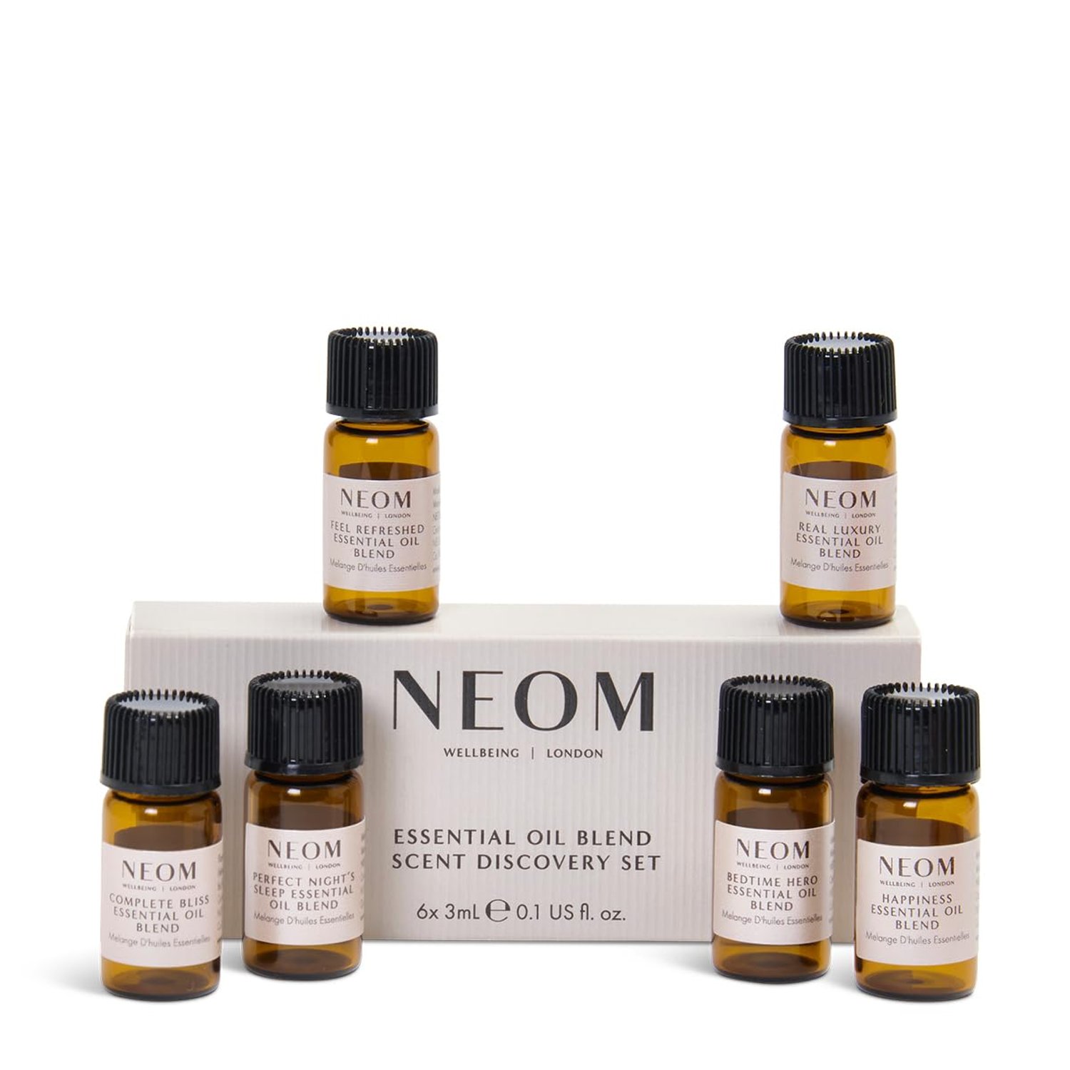 NEOM Essential Oil Blend Scent Discovery Set, 6 x 3ml Mini Size I Our Bestselling Blends I Compatible with Neom Wellbeing Pod or Wellbeing Pod Luxe I 100% Natural