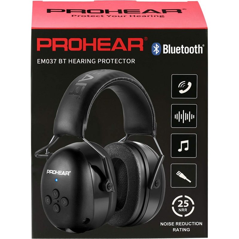 PROHEAR 037 Wireless Bluetooth Ear Defenders, Rechargeable Hands-Free Calling Headset, Safety Earmuffs for Lawn Mowing, Hearing Protector for Woodworking, Carpenter, Gardener(Black)