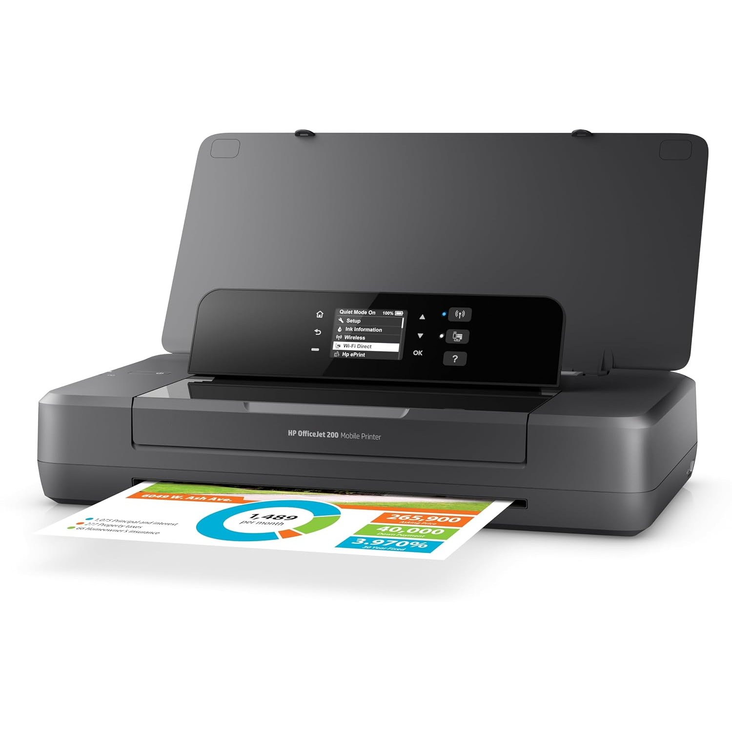 HP OfficeJet 200 Mobile Printer | Print Only | Up to A4 Colour | USB 2.0, WiFi | WiFi- Direct | Long-lasting battery life | Fast Charge | Black