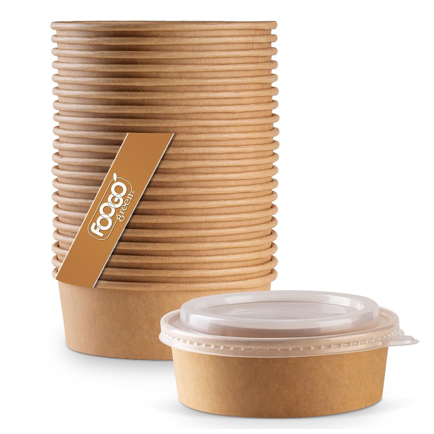 FOOGO Green 1000Pcs 500ml 18oz Kraft Salad Bowls with Lids, FSC® Certified, Disposable Paper Food Containers for Hot & Cold Food, Leakproof Microwave & Freezer Safe, EcoFriendly Takeaway & Meal Prep