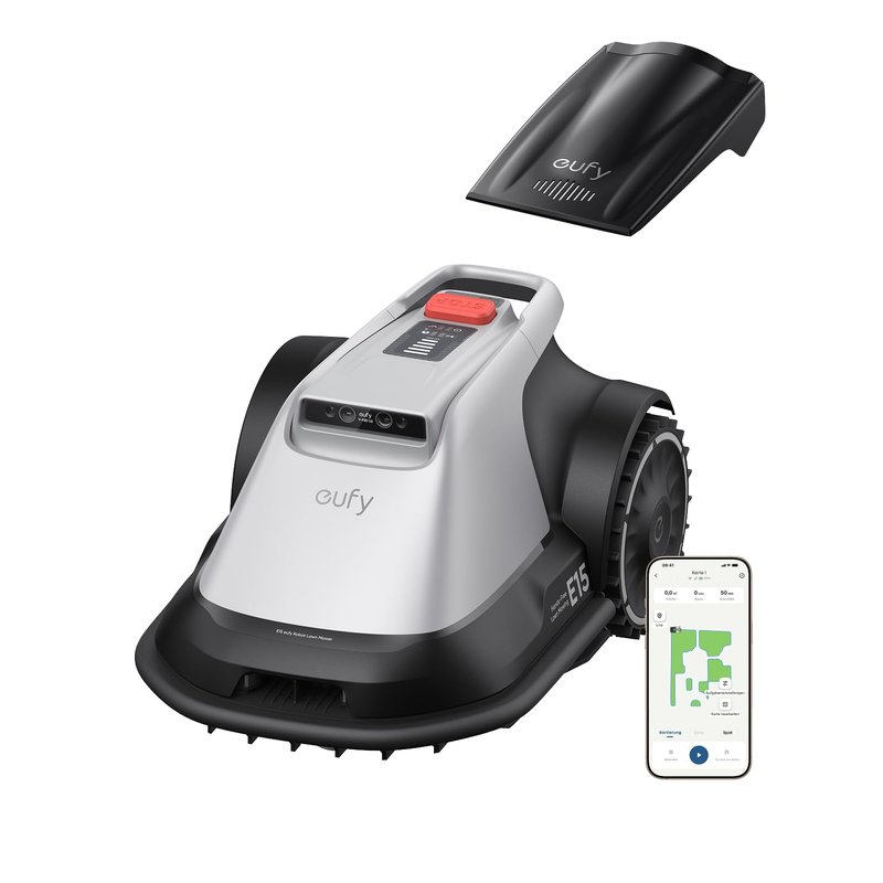 eufy Robot Lawnmower E15, Wire-Free with a Stable Signal, Hands-Free Auto Mapping, Accurate Obstacle Avoidance, Reliable Lawn Maintenance, 2-in-1 Mowing and Edge Trimming, 800 m² Coverage