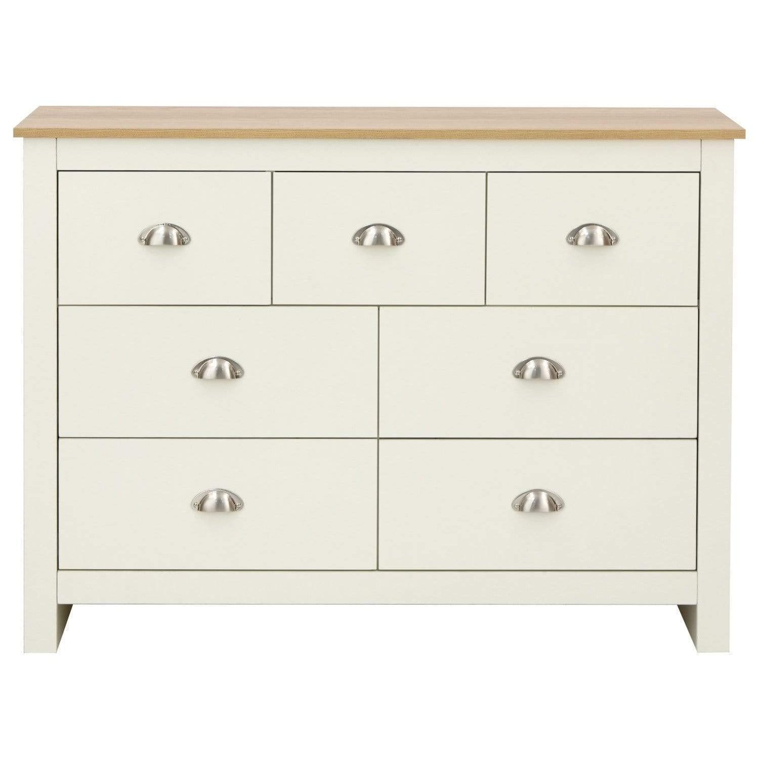 GFW Lancaster 7 Drawer Chest, Shaker Style Merchants Chest of Drawers with Oak Effect Top & Brushed Steel Handles