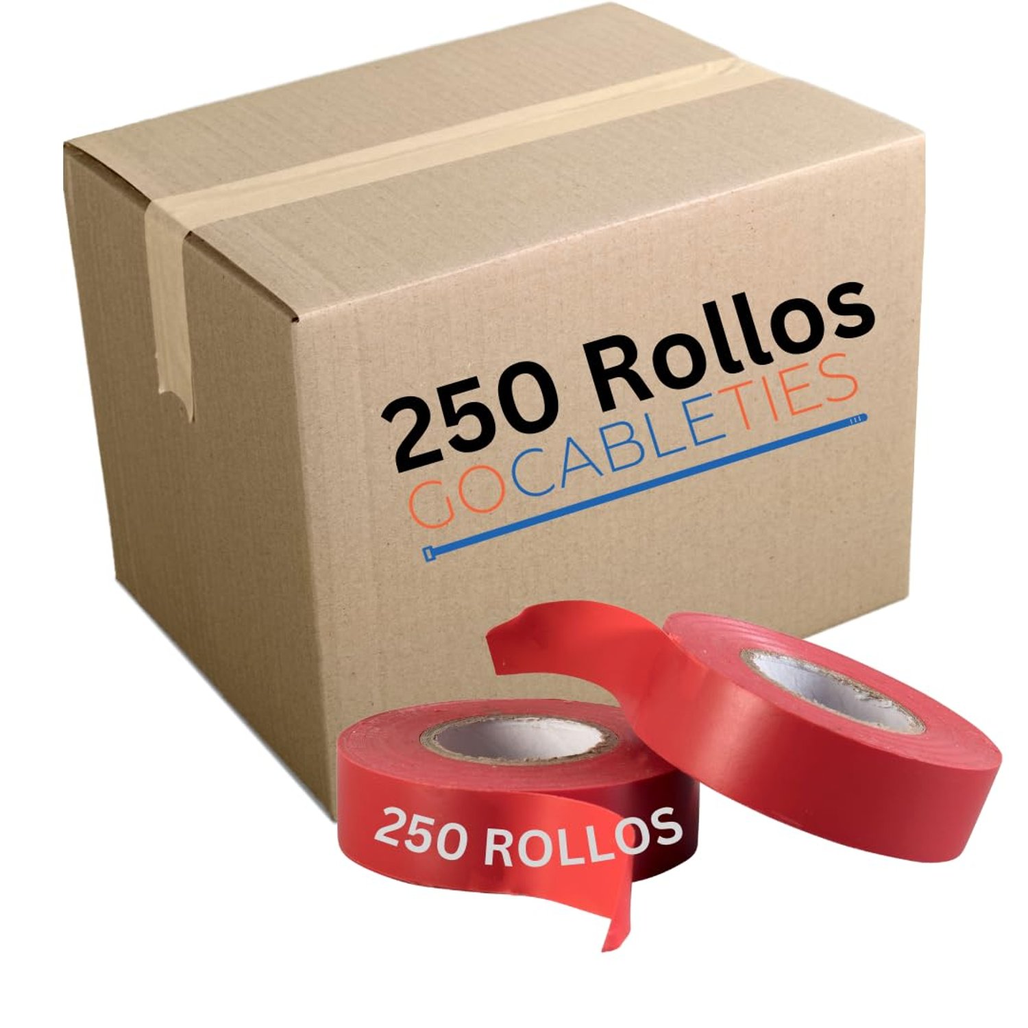 Gocableties Red Electrical Tape, 19mm x 20m, Bulk Box of 250 Rolls, Strong Self-Adhesive PVC Insulation Tape for Insulating, Repairing and Protecting Electrical Wires