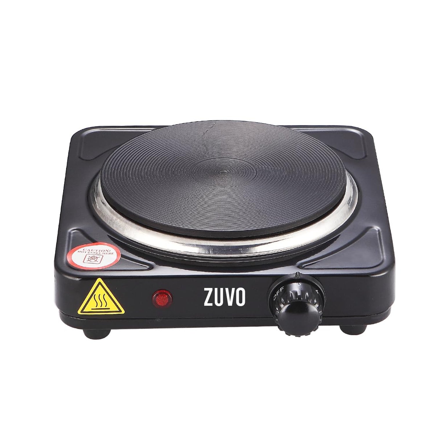 Zuvo 1500W Single Hot Plate – Portable Electric Hob with Adjustable Thermostat | Cast Iron Heating Ring | Single Electric Hob for Camping, Student, Caravan & Home (Black)