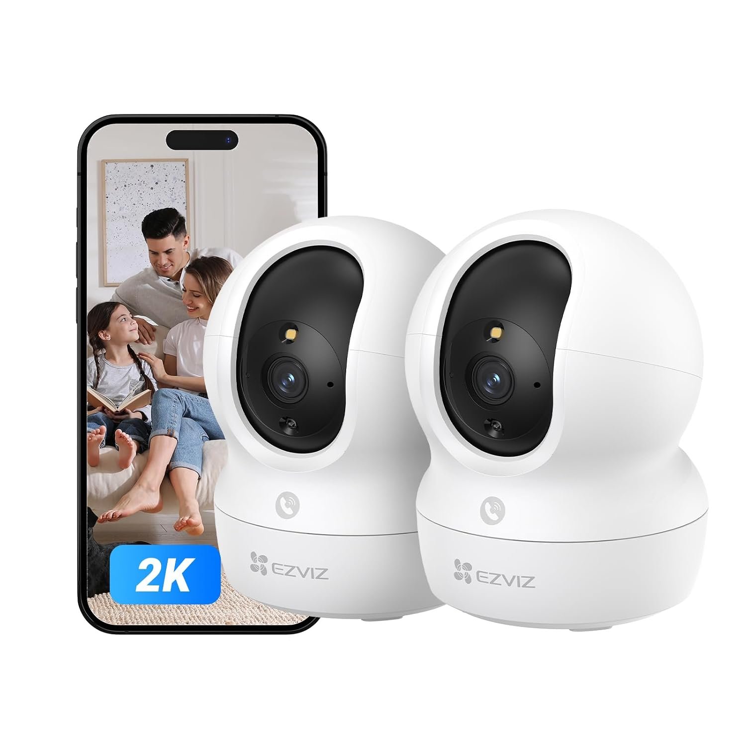 EZVIZ 3MP Indoor WiFi Surveillance Camera with Auto Tracking, 360° WiFi Home IP Camera for Baby with Colour Night Vision, Person Detection, Two-Way Call, Supports 512GB, CP1 Pro 2K Pack of 2