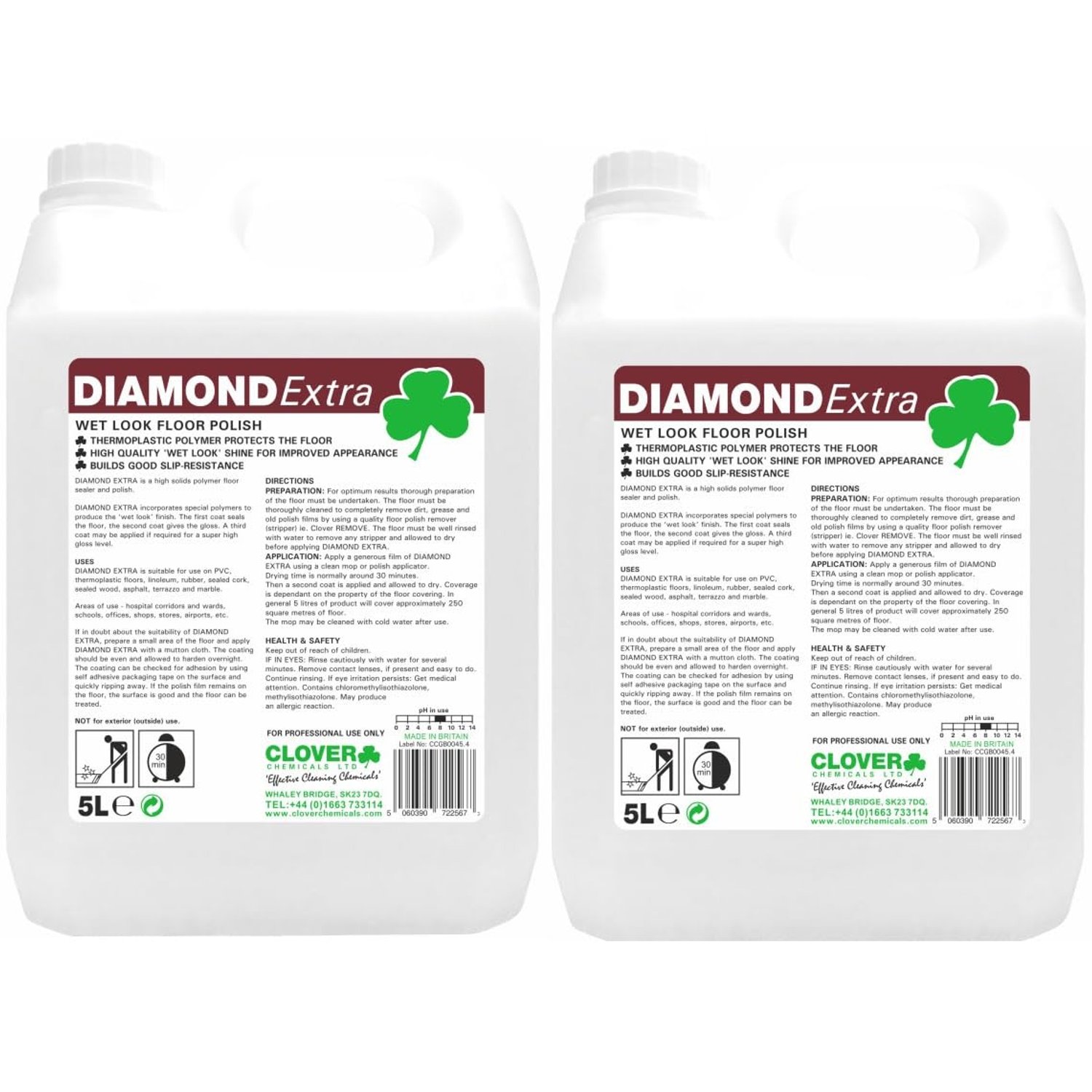 Clover Chemicals 109 Diamond Extra Wet Look Floor Polish, 25%, 5 L, Pack of 2