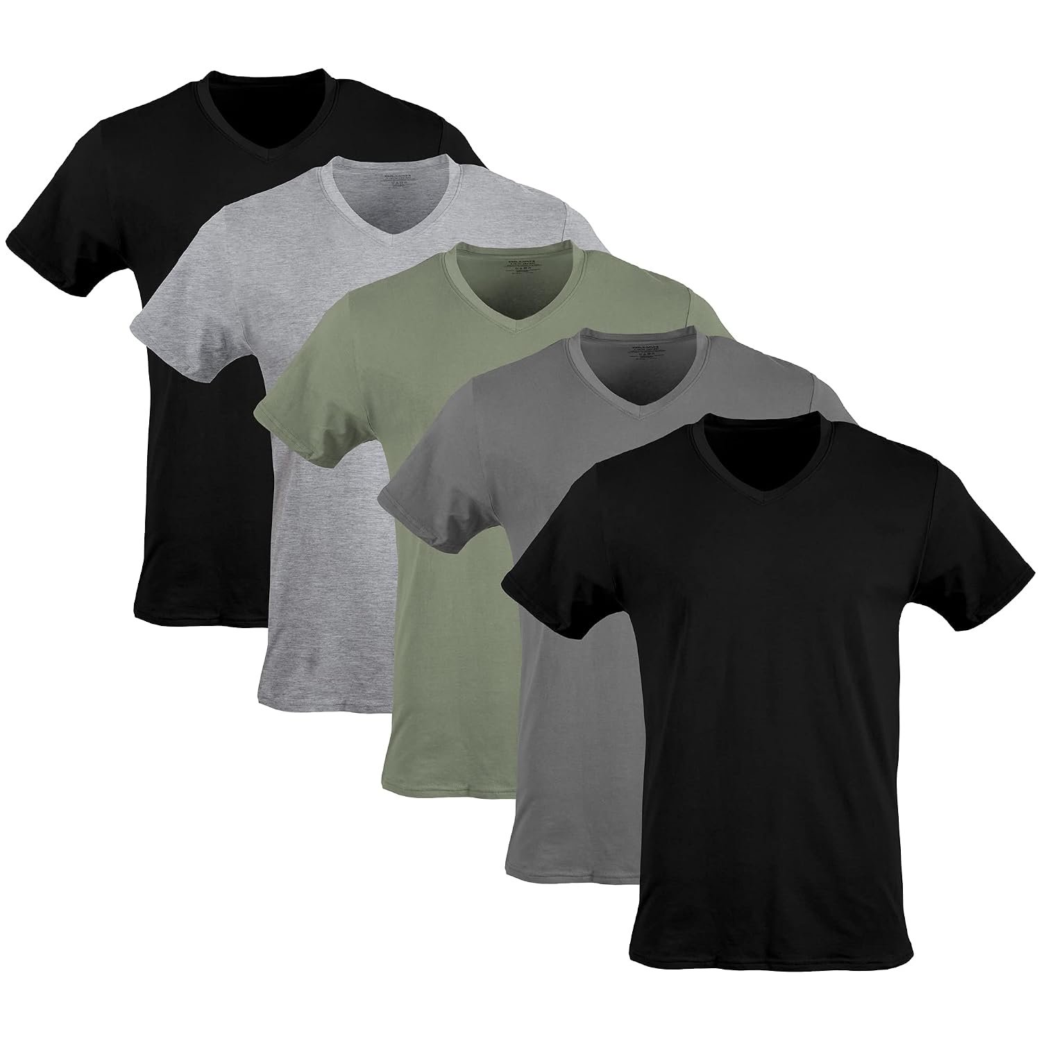 Gildan Men's V-Neck T-Shirts, Multipack, Style G1103 Undershirt, Black/Sport Grey/Charcoal/Military Green (5-Pack), XXL