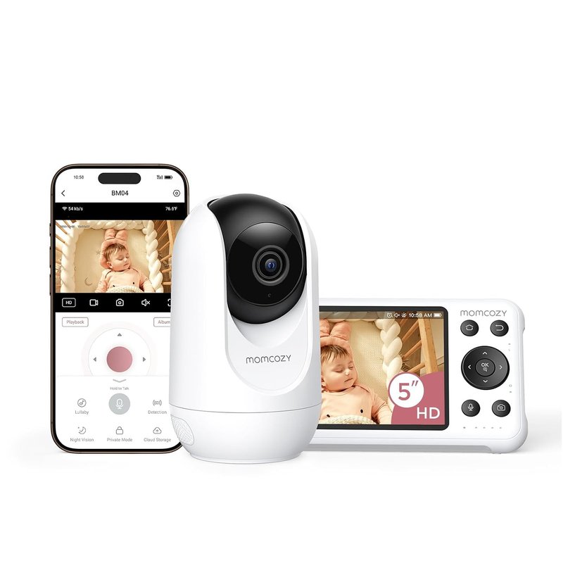 momcozy Smart WiFi Baby Monitor – 1080P HD Screen, Motion & Cry Alerts, Night Vision, Safe Zone & Temperature Monitoring, 2-Way Talk, App & Parent Unit Access, Wall-Mountable