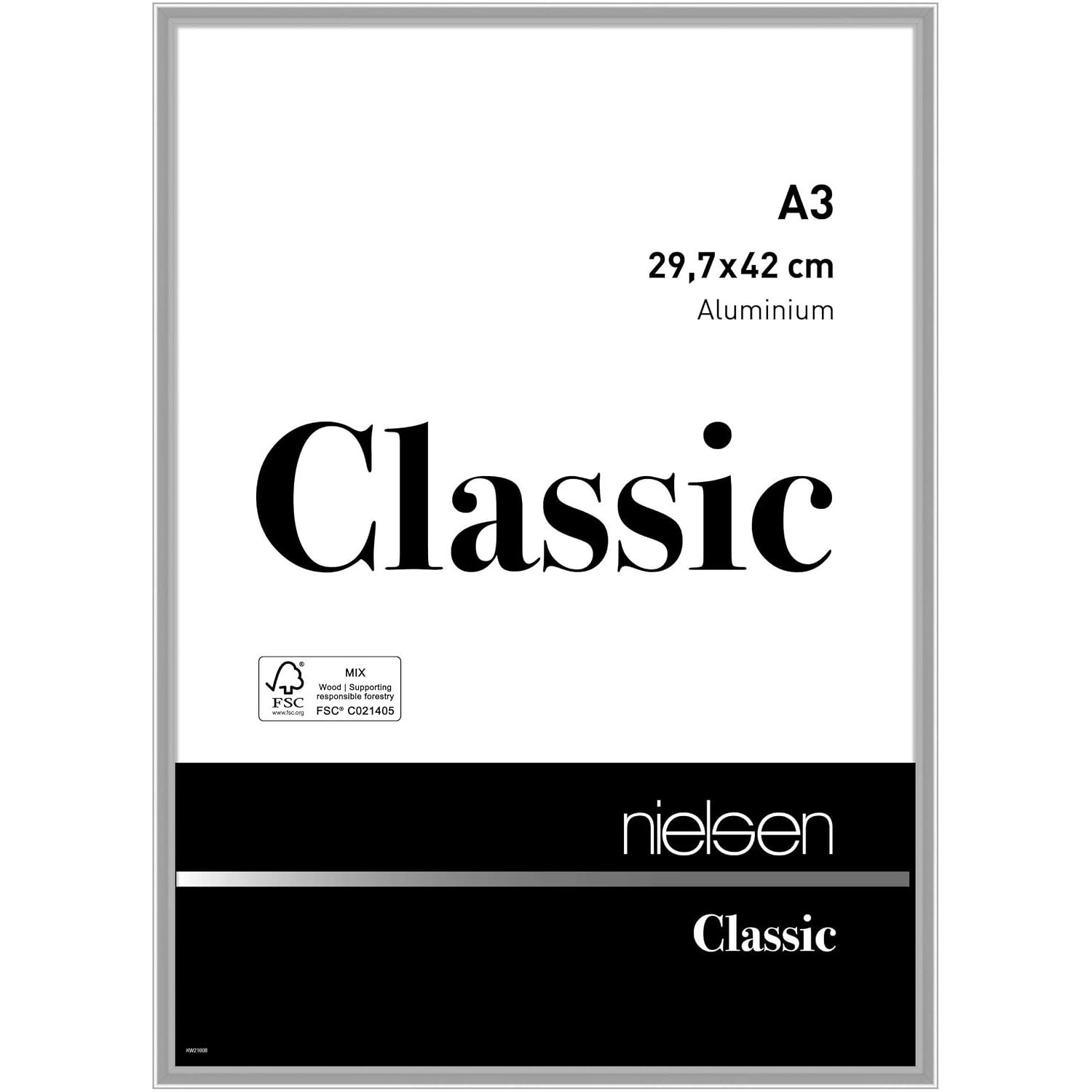 nielsen Classic Aluminium Picture Frame - Polished Silver A3, 29.7x42cm - with Float Glass and Easy Push-Turn Clips