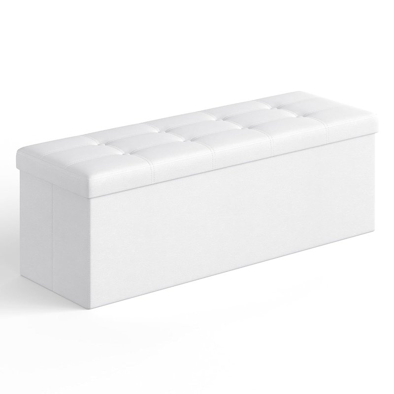 SONGMICS Storage Ottoman, Foldable Small Ottoman Foot Rest, 38 x 110 x 38 cm, Cube Ottoman with Storage, Load up to 300 kg, for Living Room, Bedroom, Entryway, Cloud White LSF89WT