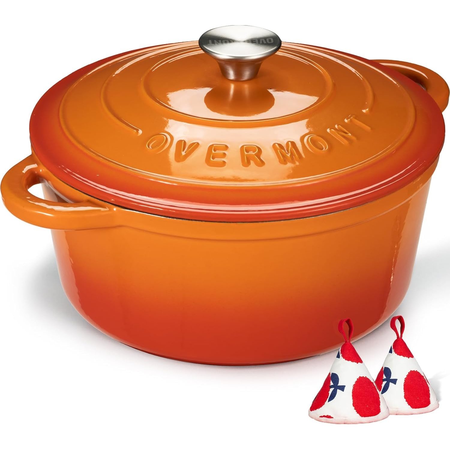 Overmont Enameled Cast Iron Casserole Dish - Non-Stick Dutch Oven with Lid - Diameter 26 cm Round Cocotte for Suitable for Hobs and Induction Ovens - Orange