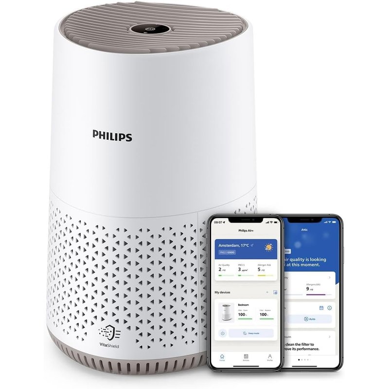 Philips Air Purifier 600 Series, Ultra-quiet and energy-efficient, For allergy sufferers, HEPA filter removes 99.97% of pollutants, Covers up to 44m2, App control, White (AC0650/20)