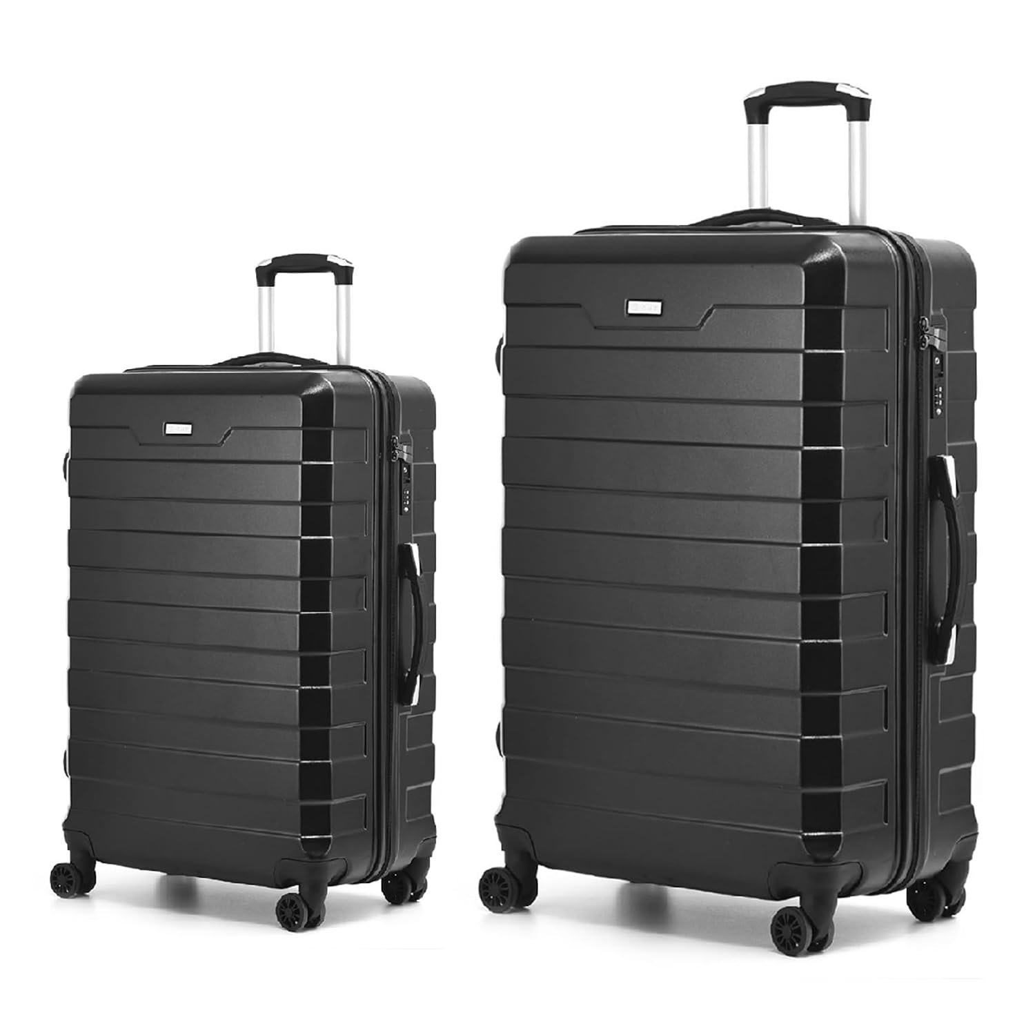 RMW Suitcase Large Medium Cabin Size Hard Shell Lightweight 4 Dual Spinner Wheels Trolley Luggage Suitcase Hold Check in Luggage TSA Combination Lock (Black, Medium 24" + Large 28")