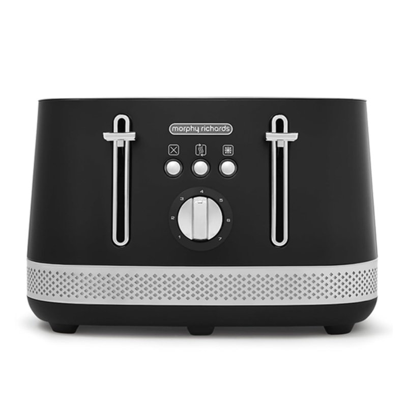 Morphy Richards Illumination 4 Slice Toaster, 7 Toast Settings, Browning Controls, Variable Width Slots, Auto Pop-up, Removeable Crumb Tray, Cord Storage, 1500W, Black, 248020