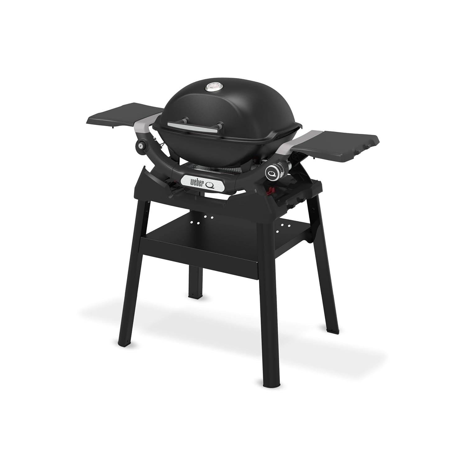 Weber Q 1200N Gas Barbecue with Side Tables & Stand/Compact BBQ, Porcelain-Enamelled Cast Iron Grates, Built-In Lid Thermometer, High-Efficiency Burner, 1290 cm² Cooking Surface, Midnight Black