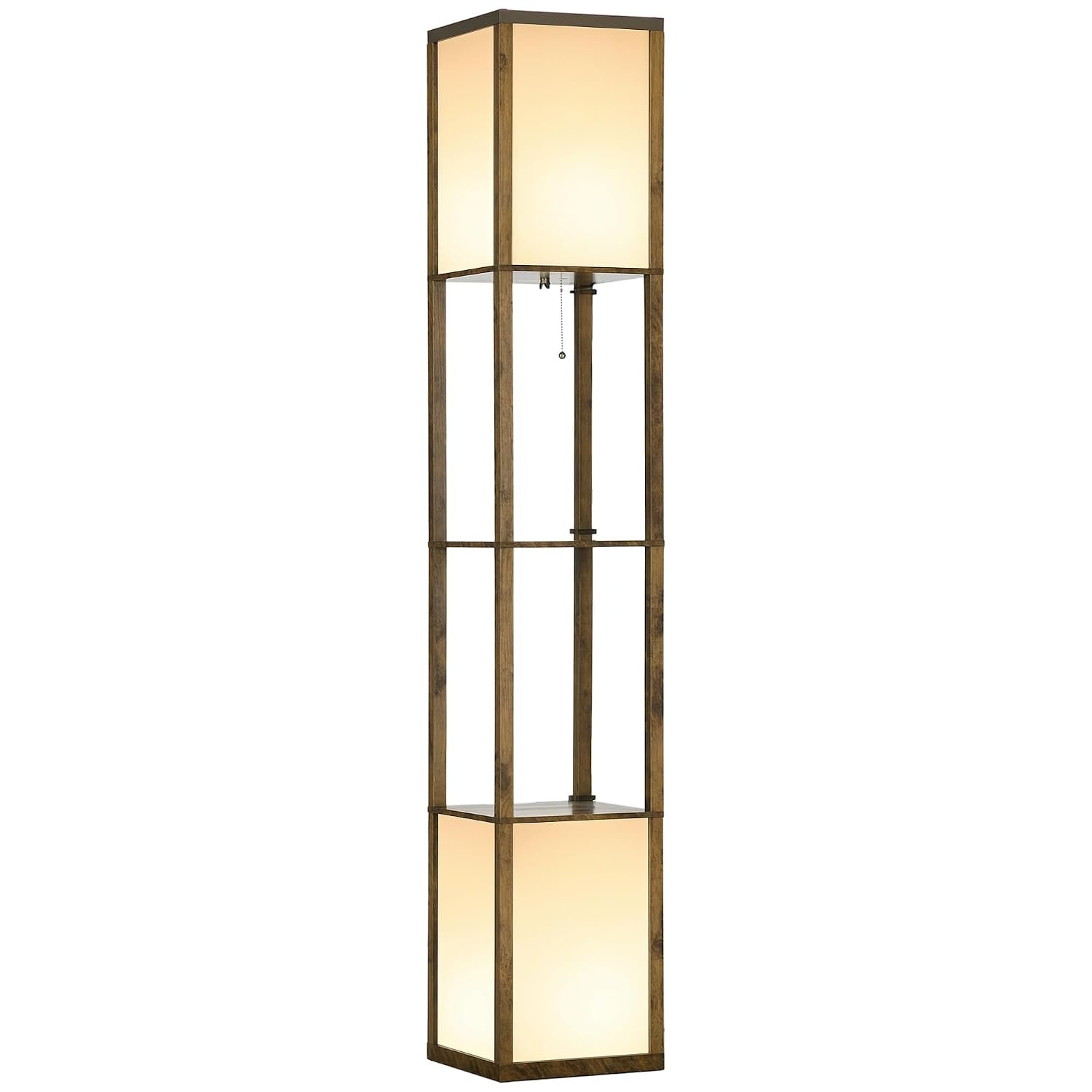 HOMCOM Floor Lamp with Shelves and Dual Light, Modern Corner Standing Lamp with TC Fabric Lampshade for Living Room, Bedroom, Bulb not Included, Rustic Brown