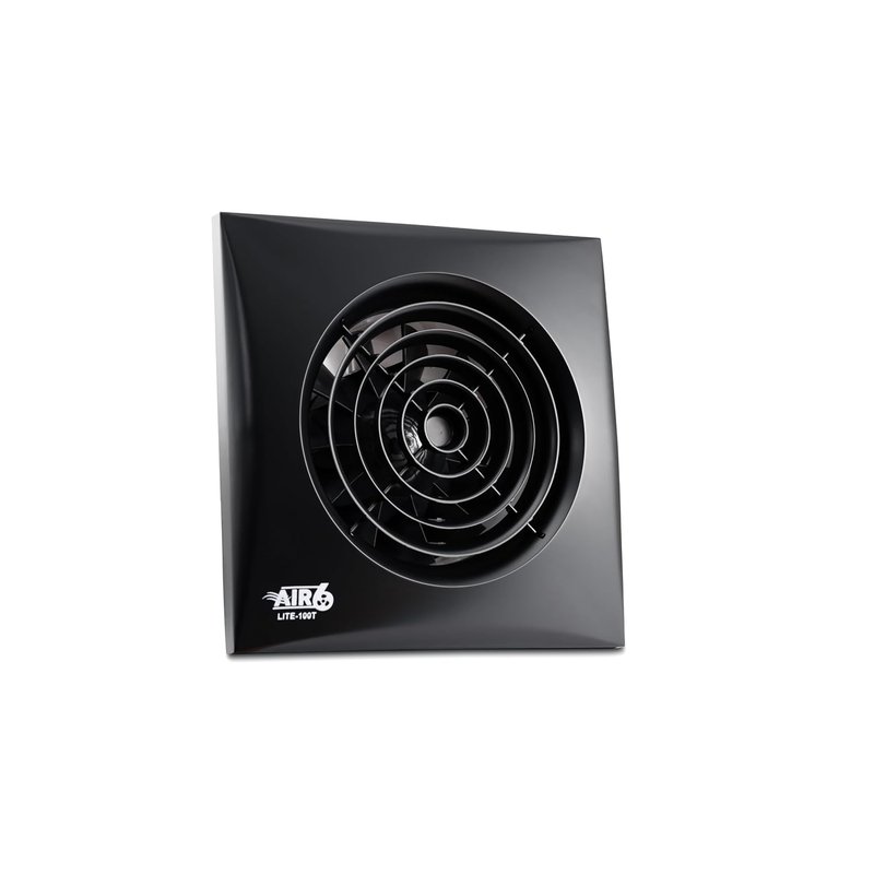 AIR 6 Lite-100T Powerful-95m3/h & Quiet-30dB(A) Extractor Fan with Timer for 4'' 100mm Ducting-Black(100mm 4inches)