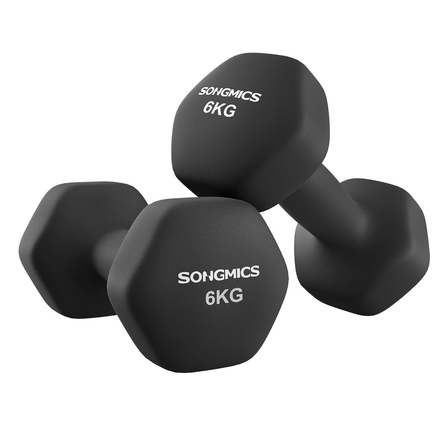 SONGMICS Set of 2 Dumbbells, 2 x 6 kg Hand Weights with Neoprene Coating, Hexagonal Dumbbells Pair, Home Workout, Fitness Training Exercise, Ink Black SYL160B01