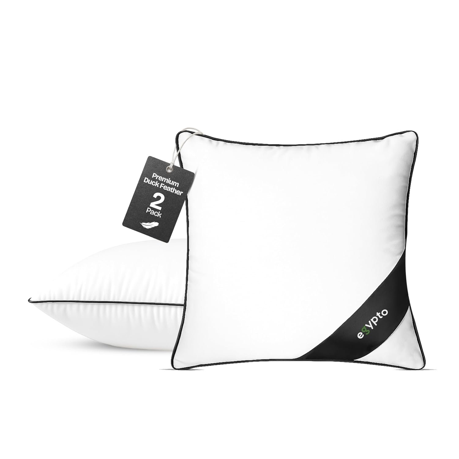 EGYPTO Pack of 2 White Duck Feather Cushion Inserts 50cm x 50cm – 100% Natural Cotton Down Proof Cover – Double Stitched Seams – Non Allergenic Feather cushions inner (Pack of Two, 20" x 20")
