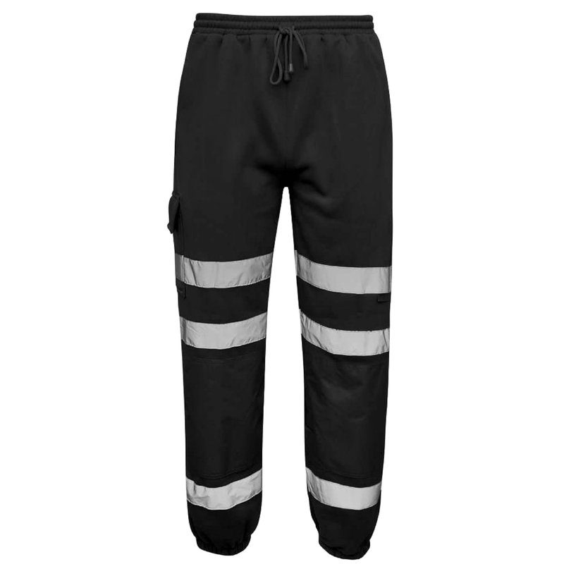 shelikes Men’s Hi Vis Viz Work Trousers Jogging Bottoms Reflective Joggers Sweat Pants Safety High Visibility Combat Trouser Workwear Jogger Black
