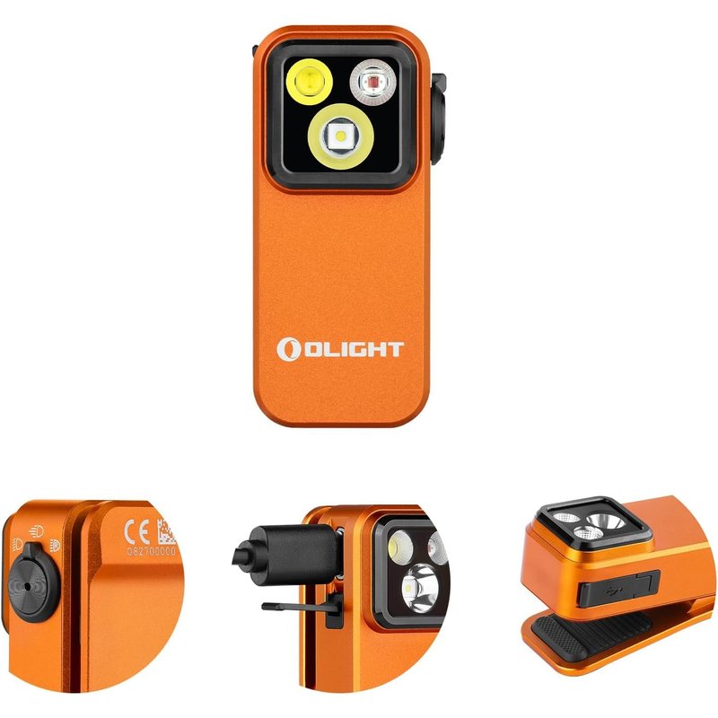 OLIGHT Oclip Pro 500 Lumens 3 Light Sources Clip on Torch, USB-C Rechargeable EDC Lamp with Magnetic Base, Compact LED Flashlight for Working, Cycling, Running, and Safety Warning (Orange)