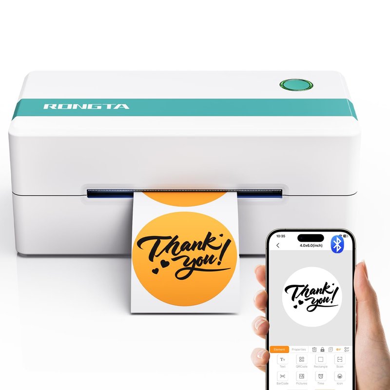 Rongta Bluetooth Label Printer 4x6, Wireless Thermal Label Printer for Shipping Packages, Support Android, iPhone, Windows, and Mac, Widely Used for Ebay, Amazon, Shopify, Etsy, USPS (Bluetooth+USB)