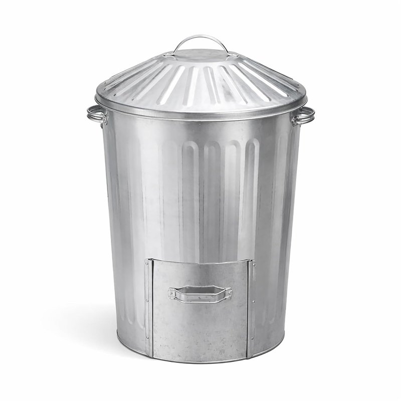 simpa 90L Galvanised Metal Garden Dustbin with Lid & Slide Door Hatch – Feed Storage or Composter Bin – 78.5cm x 45cm (1)