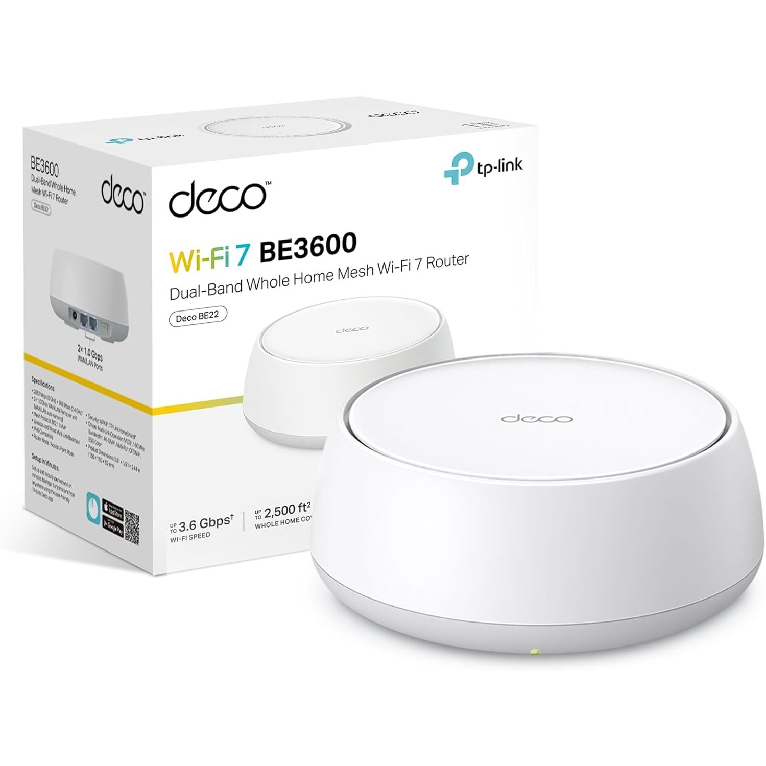 TP-Link Deco BE22 BE3600 WiFi 7 Router, Dual-Band Seamless AI Roaming, Extender Booster only for Deco, VPN Clients/Server, APP Control, Easy Setup, Alexa/Google Home, HomeShield