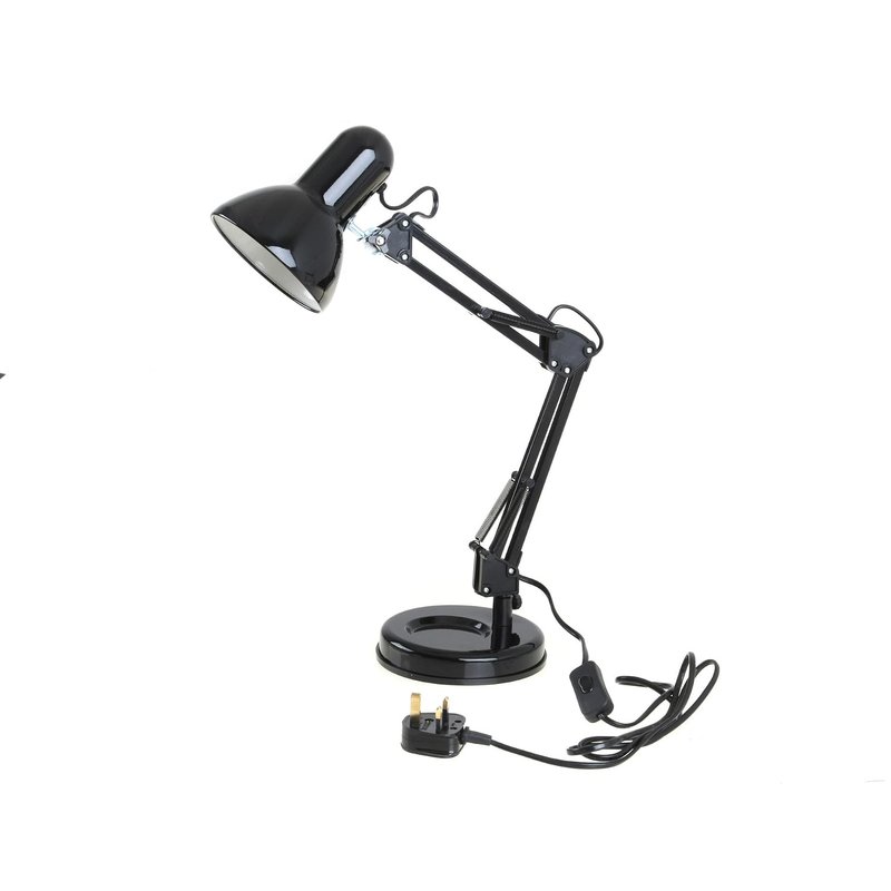 homelife for easy living 35W Swing Poise Hobby Desk Lamp - Tilt/Swivel Head - 35cm Swing Arm - Max. Height 52cm - Weighted Base with Desk Tidy - Inline Switch - L945BK - Black