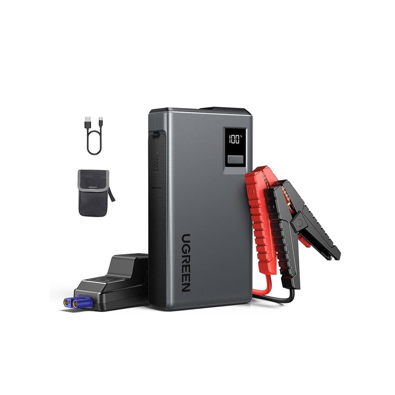 UGREEN Jump Starter Power Pack 1000A Car Battery Booster for 6.0L Gasoline and 3.5L Diesel Engines 12000mAh Portable Power Bank and Jump Leads with Digital Screen and LED Light for Emergency