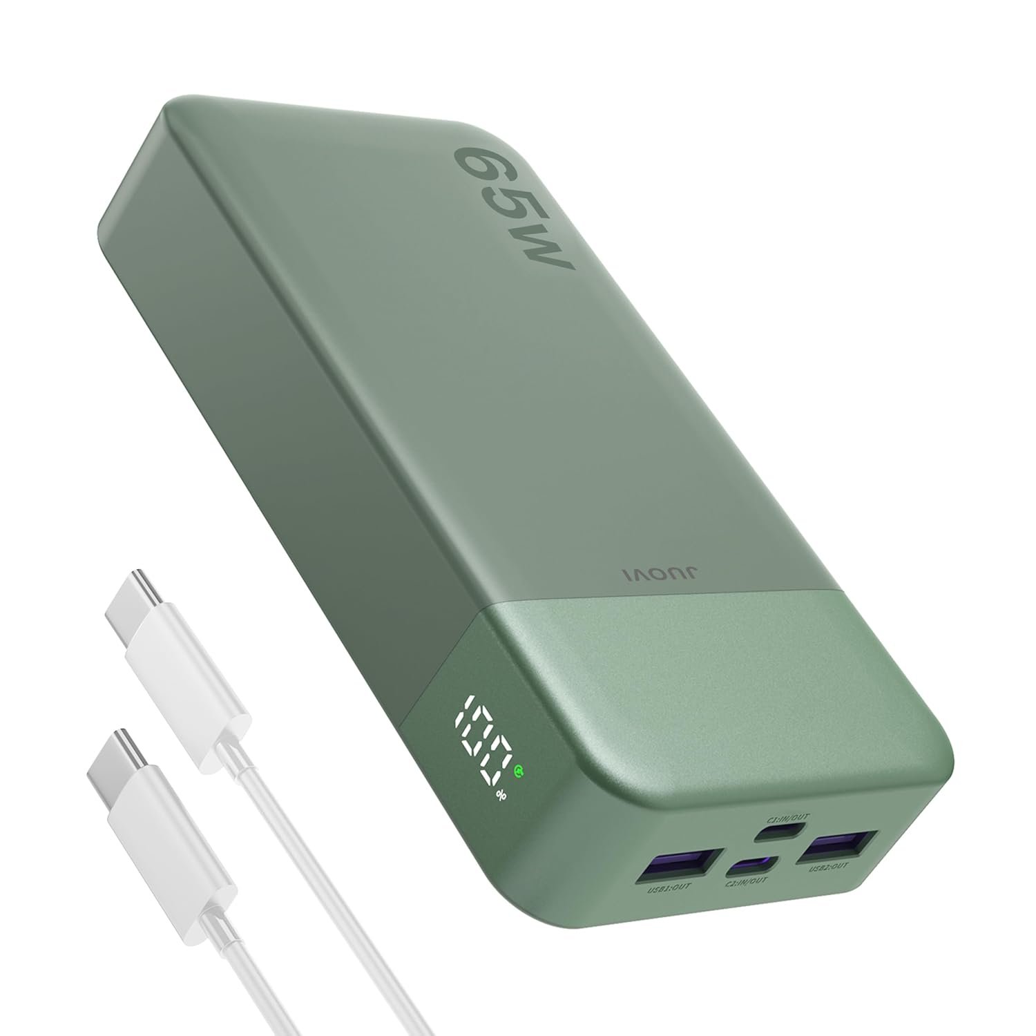 JUOVI Power Bank 65W 20000mAh Laptop Portable Charger, PD QC Fast Charging with 4 USB Ports, External Battery Pack for MacBook iPad Tablet Phone Steam Deck and More (Green)