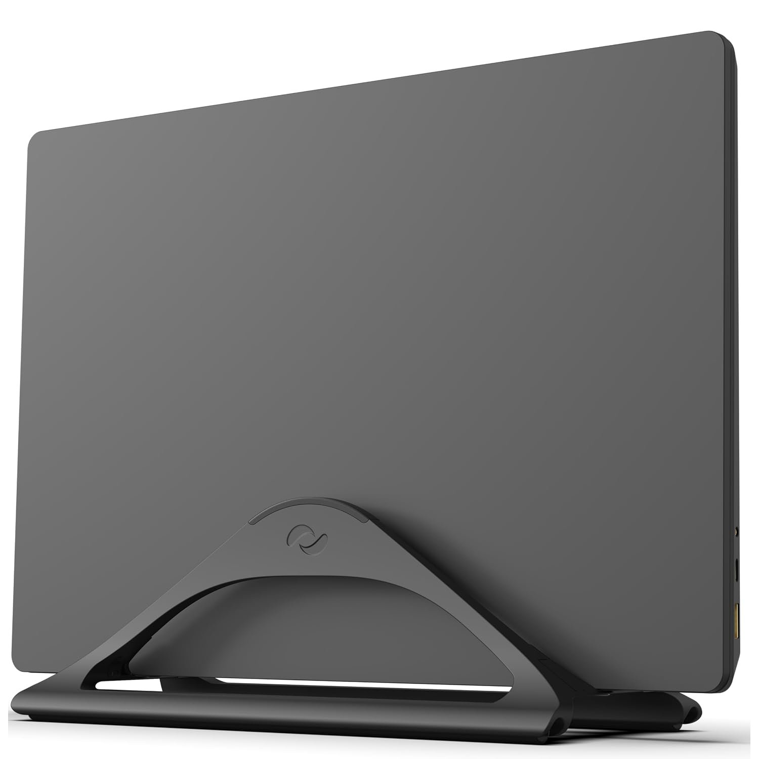 HumanCentric Vertical Laptop Stand for Desks in Matte Black, Upright Adjustable Holder to Dock Apple MacBook, MacBook Pro, and Other Laptops to Organize Work & Home Office, Automatic Grip