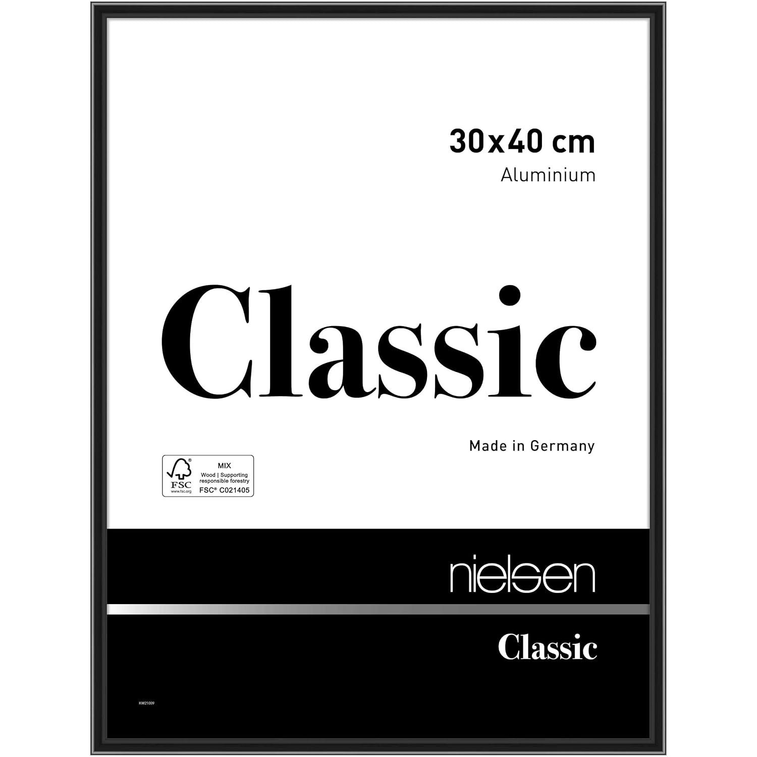 nielsen Classic Aluminium Picture Frame Polished Black 30x40cm with Float Glass and Push and Turn Clips