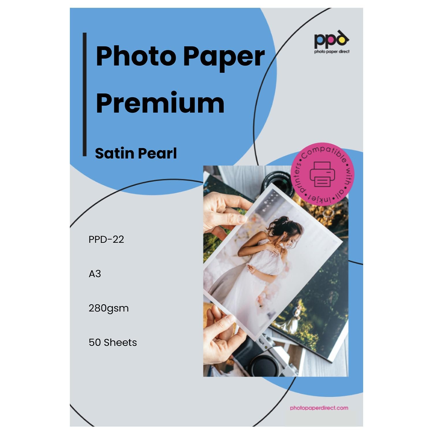 PPD Satin Photo Paper for Inkjet Printer, Premium Pearl Luster Finish A3, 11 x 17 Size Sheets for Printable Photos, Thick 255 gsm 68 lbs 10.5 mil, White, Water Resistant & Instant Dry Prints (50 Pack)
