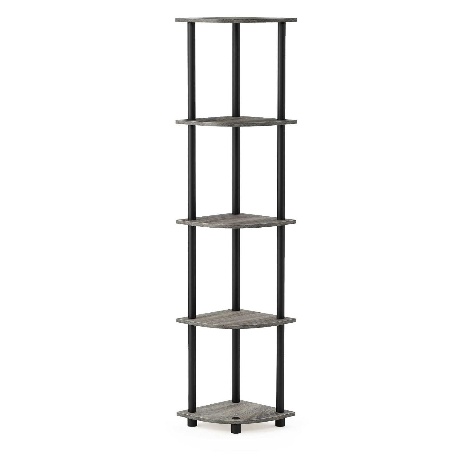 Furinno TURN-N-TUBE Corner Shelf, 5-Tier Corner Bookshelf, Open Storage Shelves, for Organization and Storage, Living Room, Home Office, Garage, Bedroom, French Oak