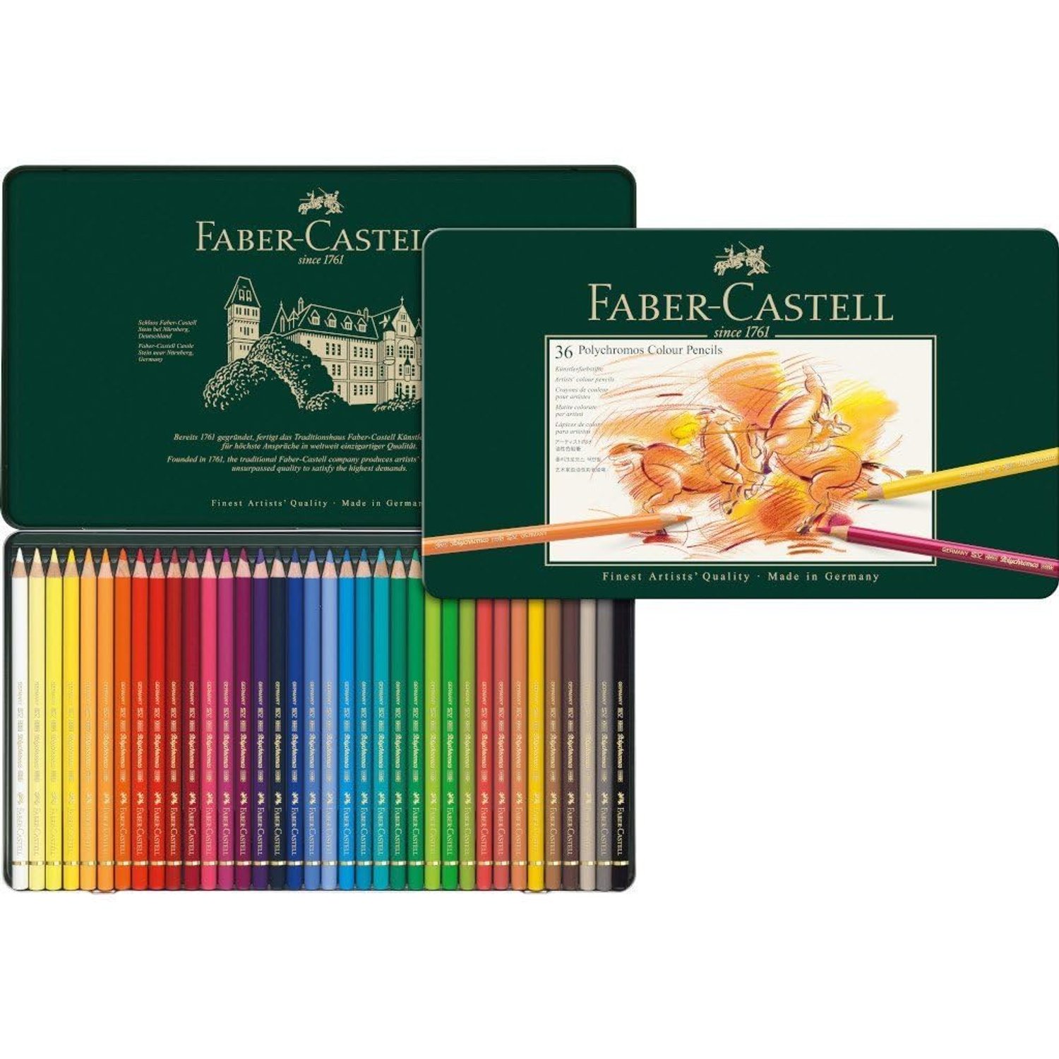 Faber-Castell Art & Graphic Polychromos Colour Pencil, Multicoloured, Tin of 36, for Art, Craft, Drawing, Sketching, Home, School, University, Colouring