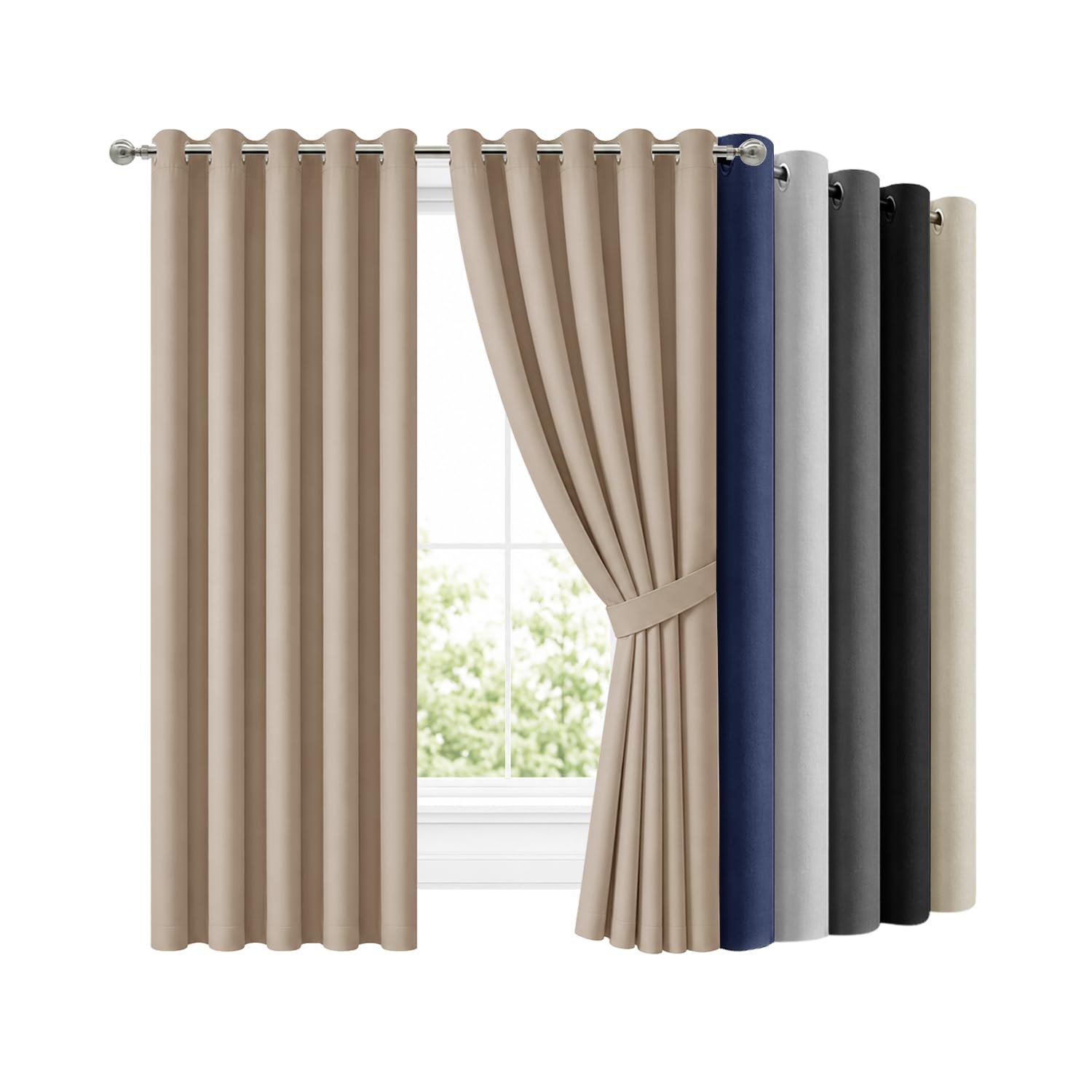 Hafaa Blackout Curtains for Bedroom 66x84 Inch Eyelet Beige Curtains for Living Room Super Soft Thermal Curtain and Drapes 2 Panels with Tiebacks