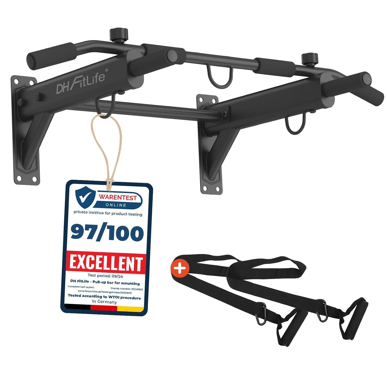 DH FitLife 4-in-1 Pull Up Bar Wall Mounted | Multifunctional Chin-Up Bar with Expansion Anchors for Home Gym | 6 Non-Slip Grips | 3 Hooks for Punch Bag & Suspension Trainer | Supports up to 200 kg