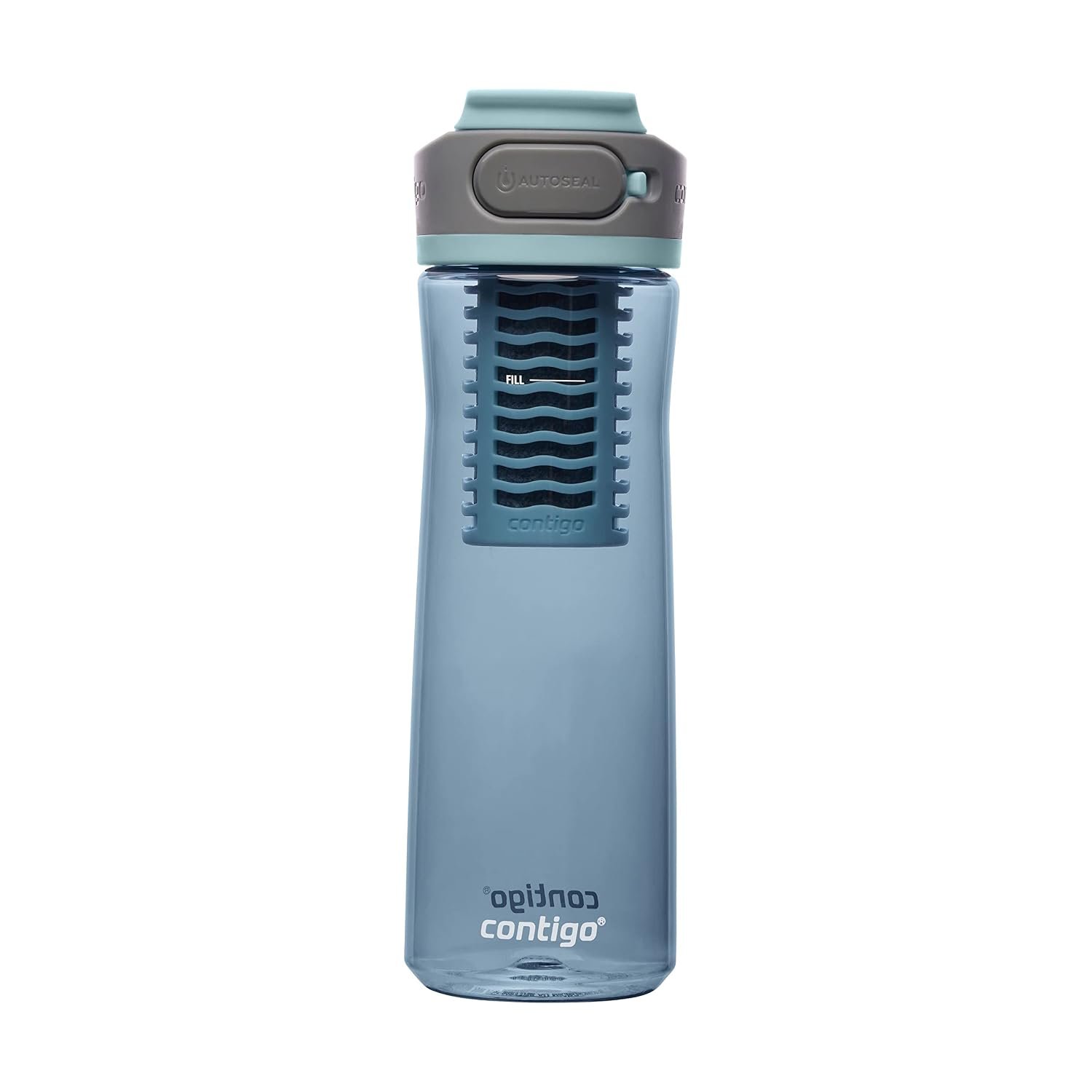 Contigo Clybourn Freeflow Filtration Water Bottle with AUTOSEAL Spill-Proof Lid, 24oz Filtered Water Bottle with Carbon Fiber Filter, Lasts up to 6 Months, Dark Ice