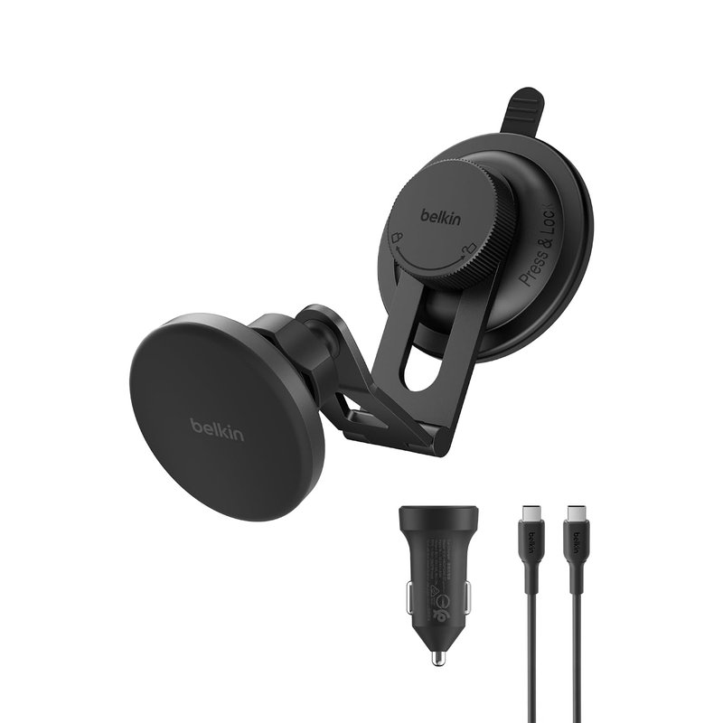 Belkin BoostCharge Qi2 Wireless Car Charger, Magnetic Car Phone Holder & Vent Mount with USB C Cable, MagSafe Compatible Fast Charging Phone Holder for iPhone, Galaxy, Pixelsnap & More - Black
