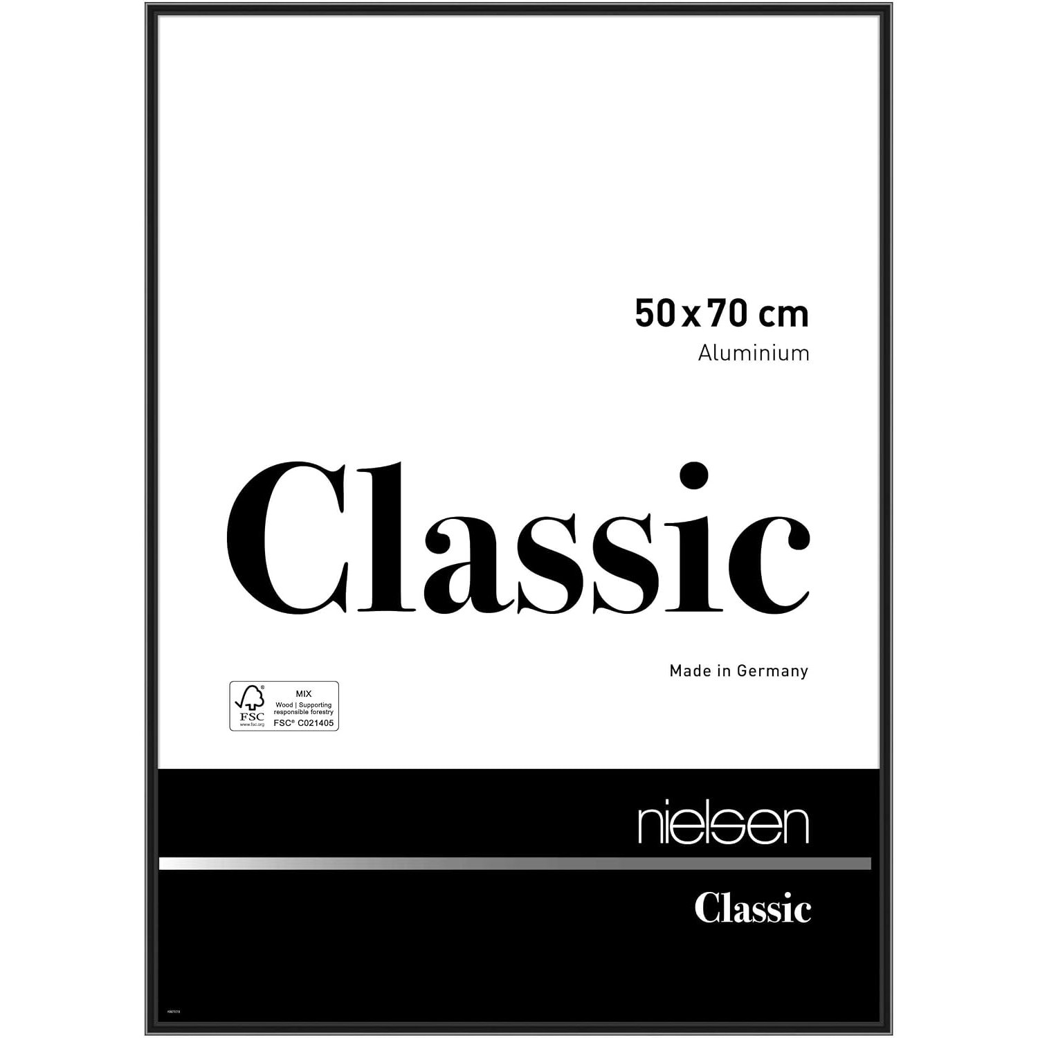 nielsen Classic Aluminium Picture Frame - Polished Black 50x70cm - with Float Glass and Easy Push-Turn Clips