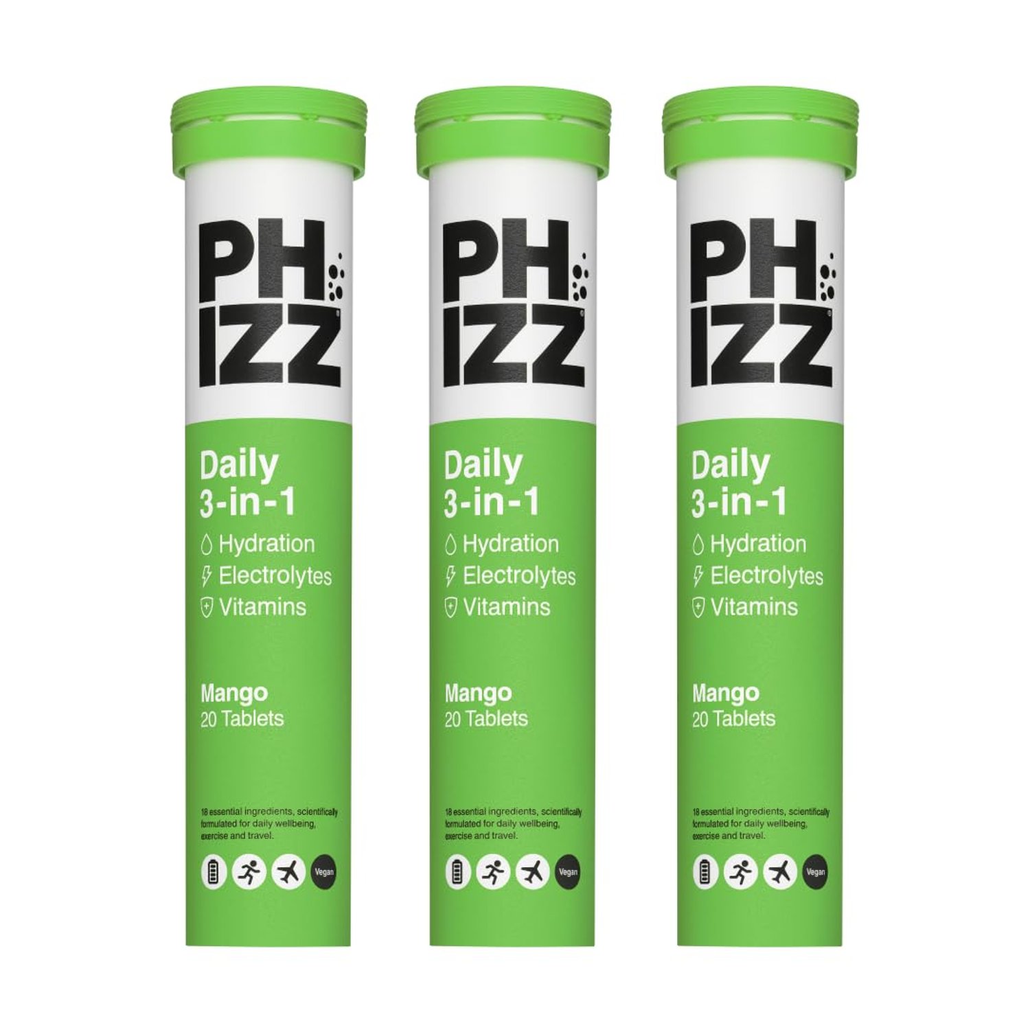 Phizz Electrolytes, Multivitamin & Hydration Tablets - 60 Effervescent Rehydration Electrolyte Tablets - 18 Vitamins & Minerals, Vitamin C, Vegan, Low Calorie (Mango, 60 Count (Pack of 1))