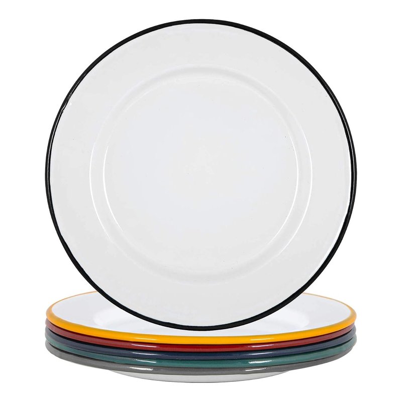 Argon Tableware Enamel Dinner Plates - 25.5cm - Pack of 6 - Multicoloured Dining Plates Lightweight Camping Large Dinner Dish for Appetisers, Starters, Mains, Sides, Desserts